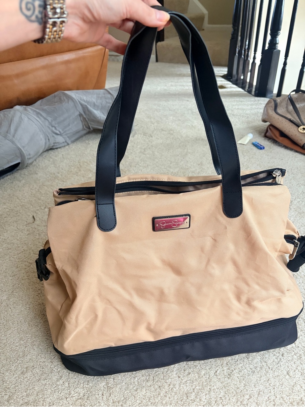 Jessica Simpson Beige and Black Duffel Bag
